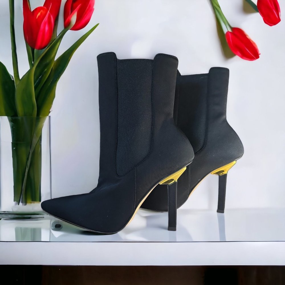 Good American Black High Kickstand Stretch Pull-On Booties Boots 9